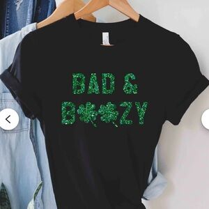 Black T-Shirt with Green Glitter Text